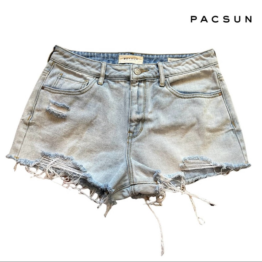 Pacsun | High-Rise Distressed Short Denim Shorts - Light Blue Wash